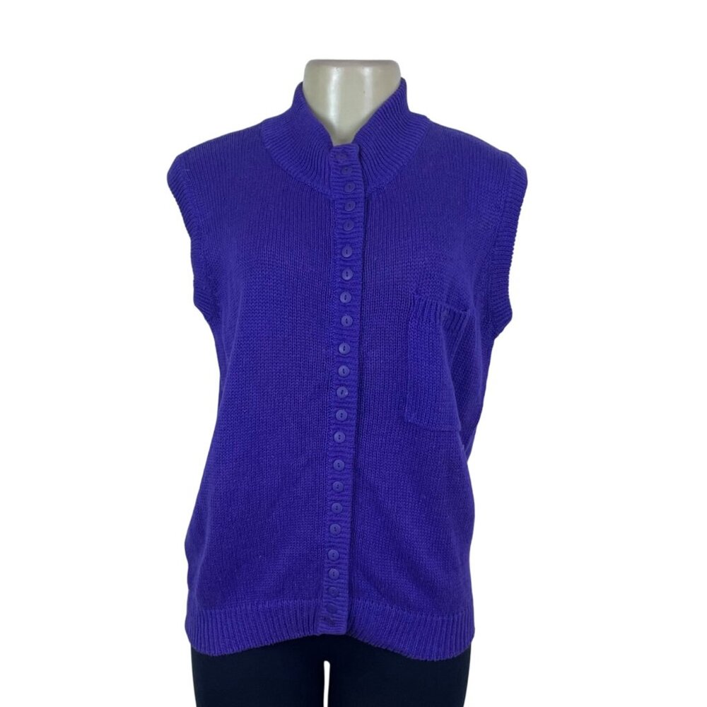 Steppingstones Womens Purple Sleeveless Button-Front Sweater Vest Size L